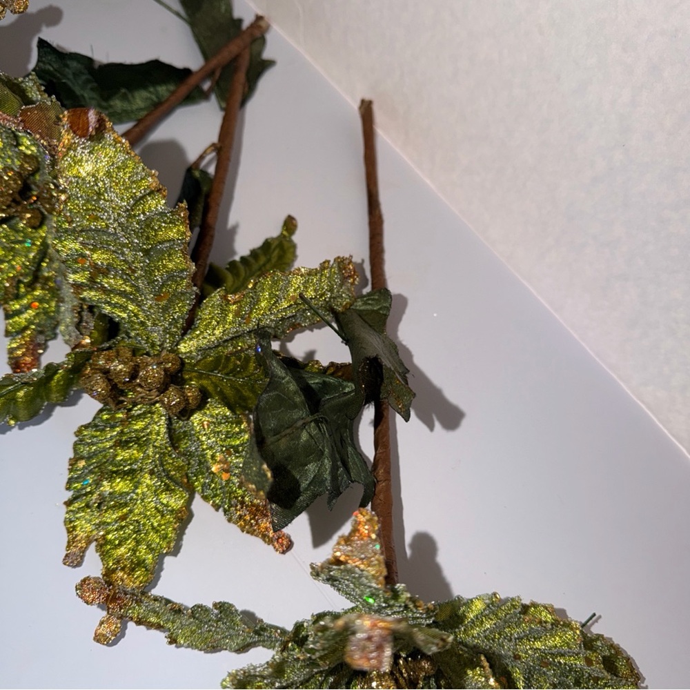 Spray Pick Green METALLIC GLITTER POINSETTIA Christmas LUXURY & GLAM Lot Of 3 - Picture 3 of 7